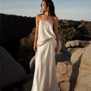 Charmanine Strapless Ivory Satin Open back Top &  maxi skirt SET *NEW*